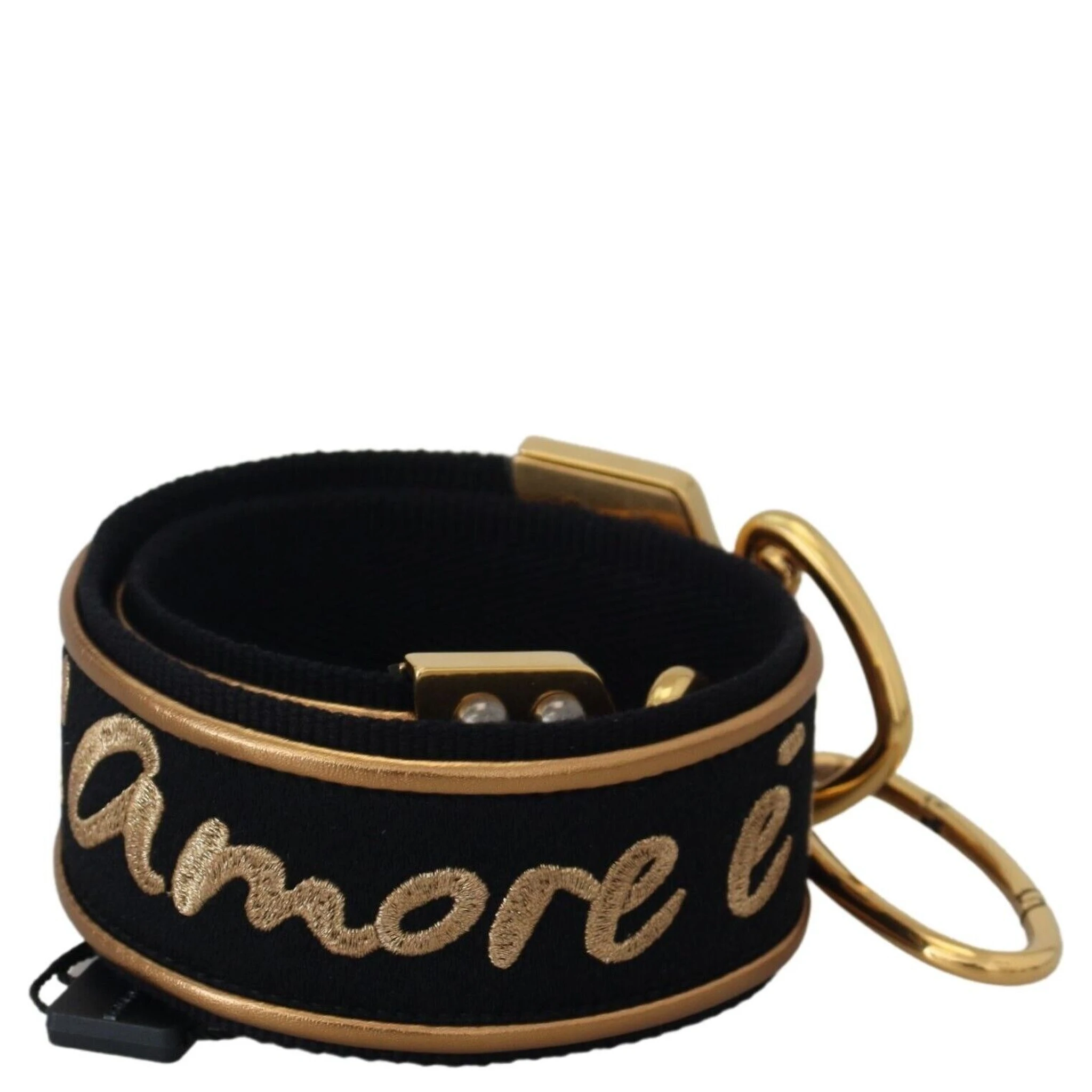 Black Gold Logo Print Brass Bag Shoulder Strap