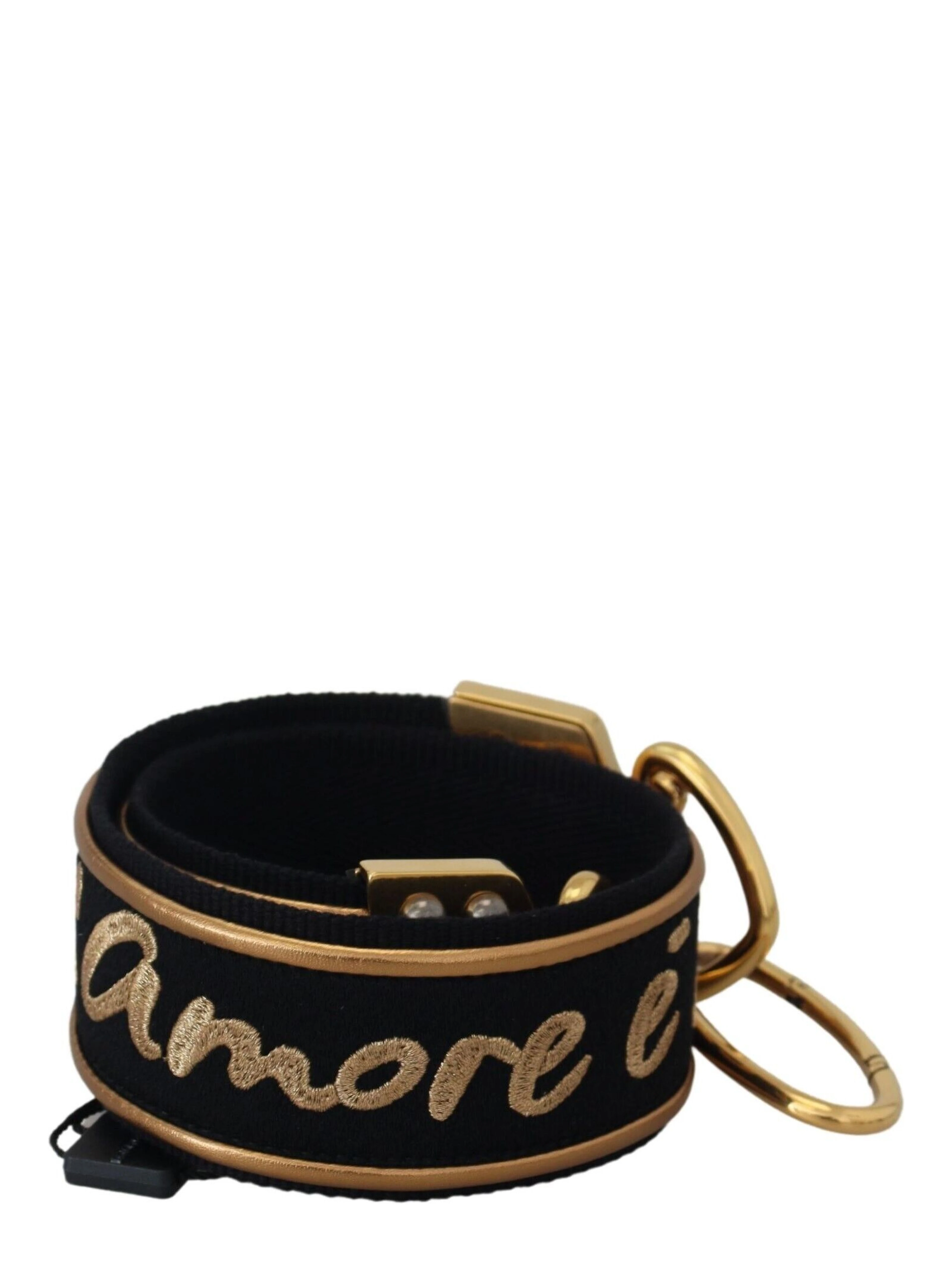 Black Gold Logo Print Brass Bag Shoulder Strap
