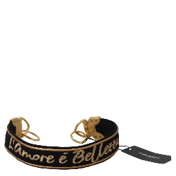 Black Gold Logo Print Brass Bag Shoulder Strap