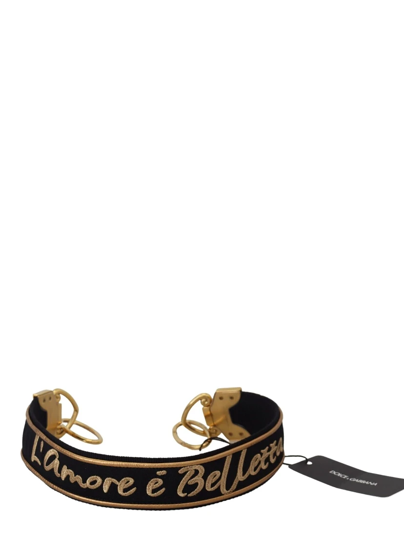 Black Gold Logo Print Brass Bag Shoulder Strap