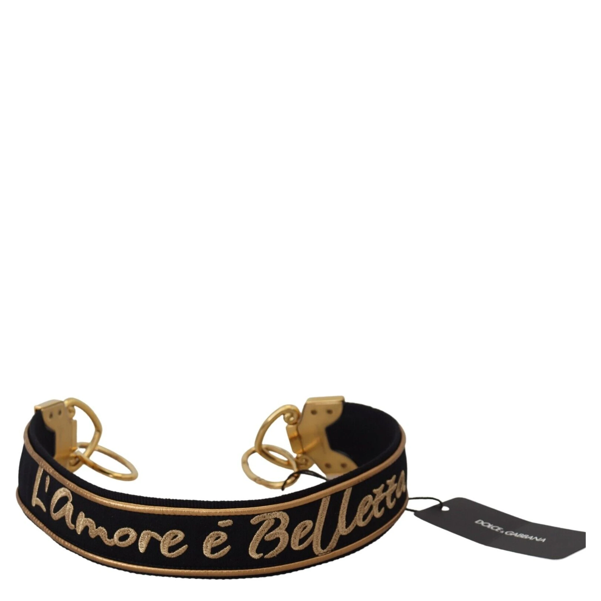 Black Gold Logo Print Brass Bag Shoulder Strap