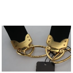 Black Gold Logo Print Brass Bag Shoulder Strap