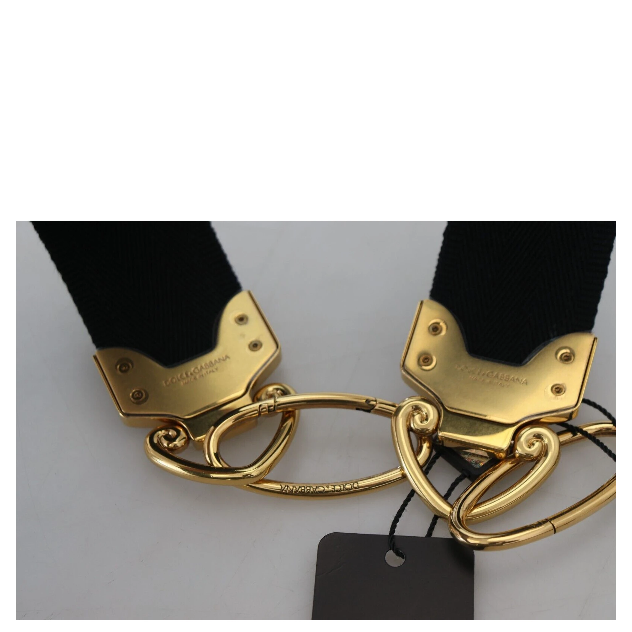 Black Gold Logo Print Brass Bag Shoulder Strap