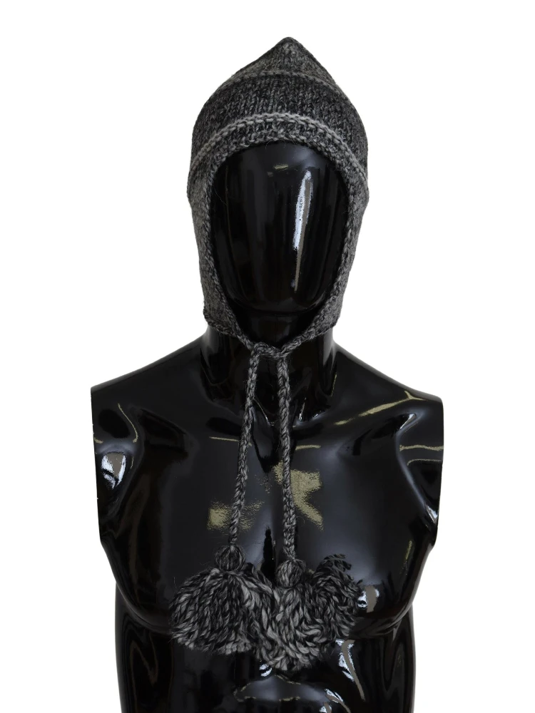 Gray Warm Fleece Ear Flaps Knit Beanie Hat