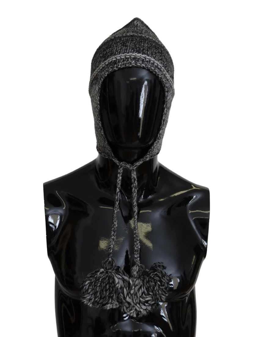 Gray Warm Fleece Ear Flaps Knit Beanie Hat