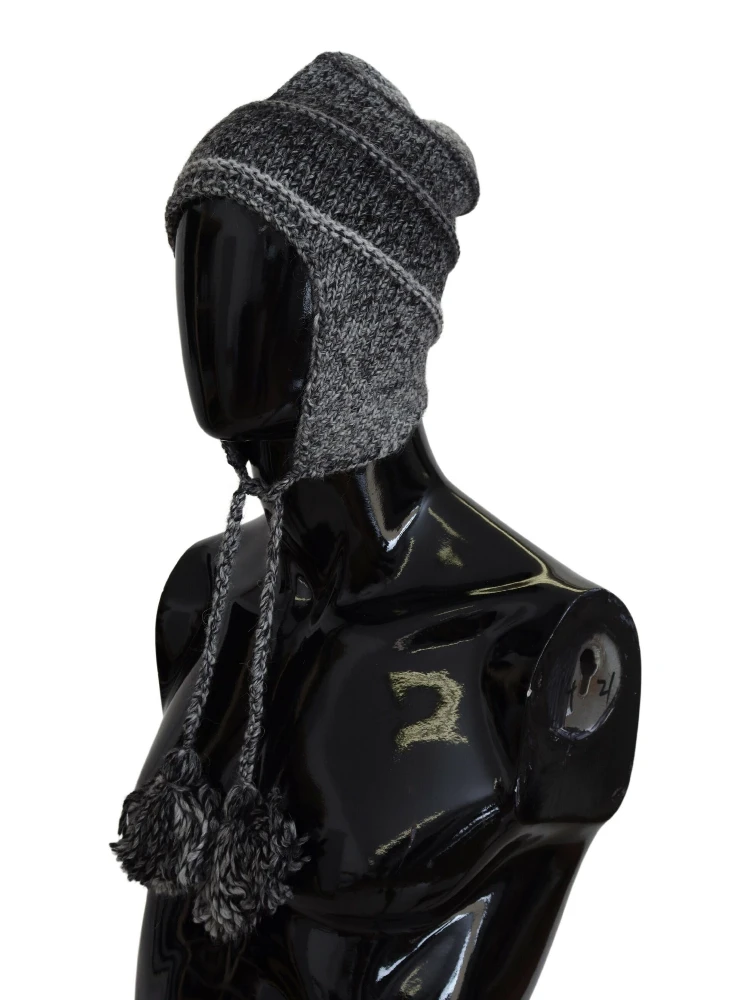 Gray Warm Fleece Ear Flaps Knit Beanie Hat alternative