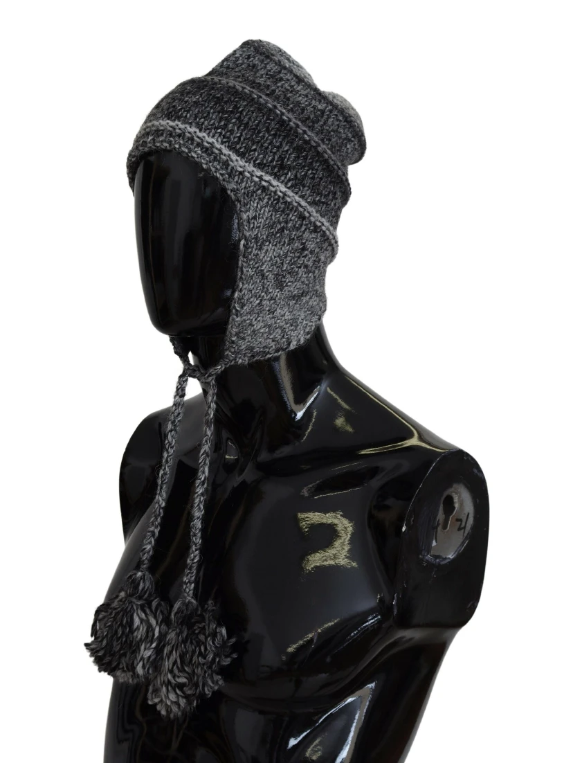 Gray Warm Fleece Ear Flaps Knit Beanie Hat