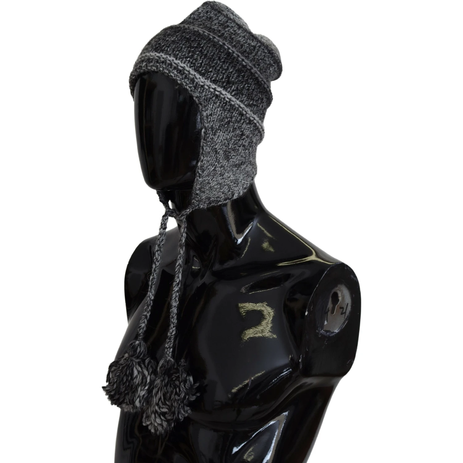 Gray Warm Fleece Ear Flaps Knit Beanie Hat