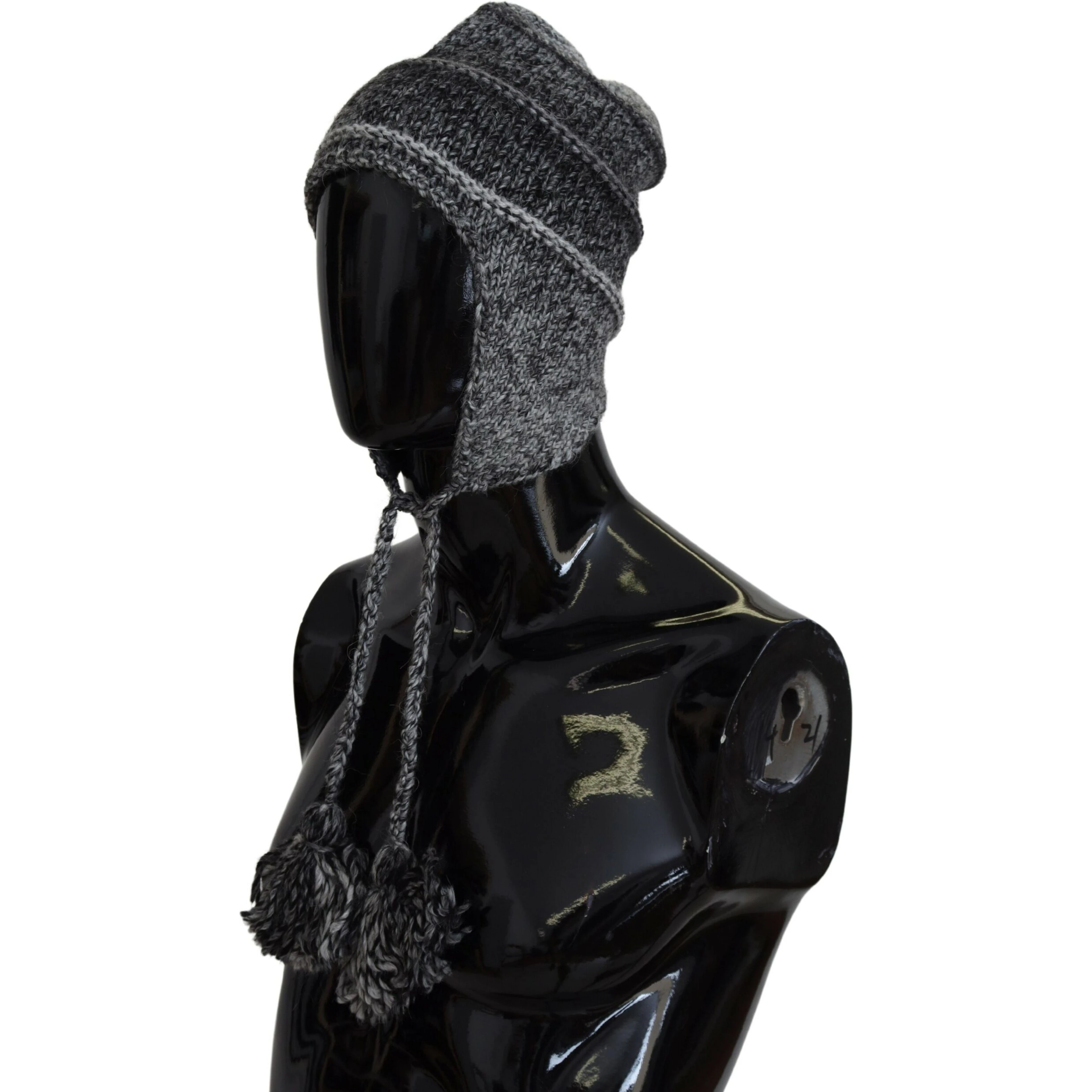 Gray Warm Fleece Ear Flaps Knit Beanie Hat