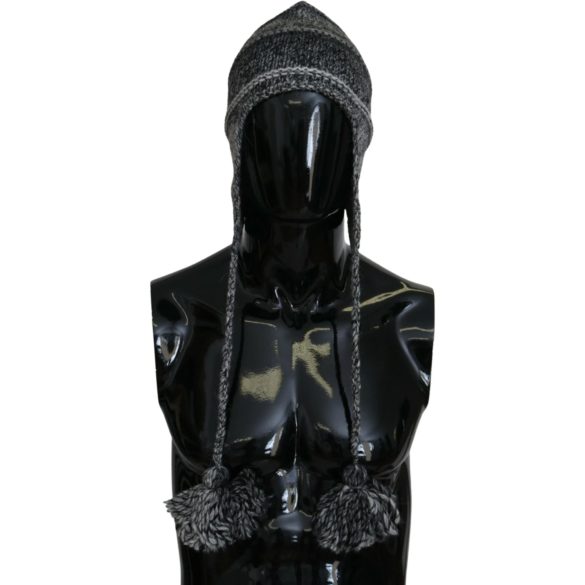 Gray Warm Fleece Ear Flaps Knit Beanie Hat