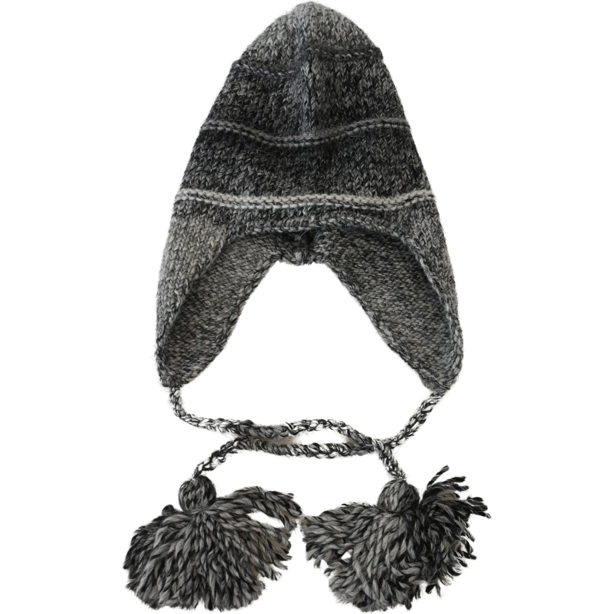Gray Warm Fleece Ear Flaps Knit Beanie Hat