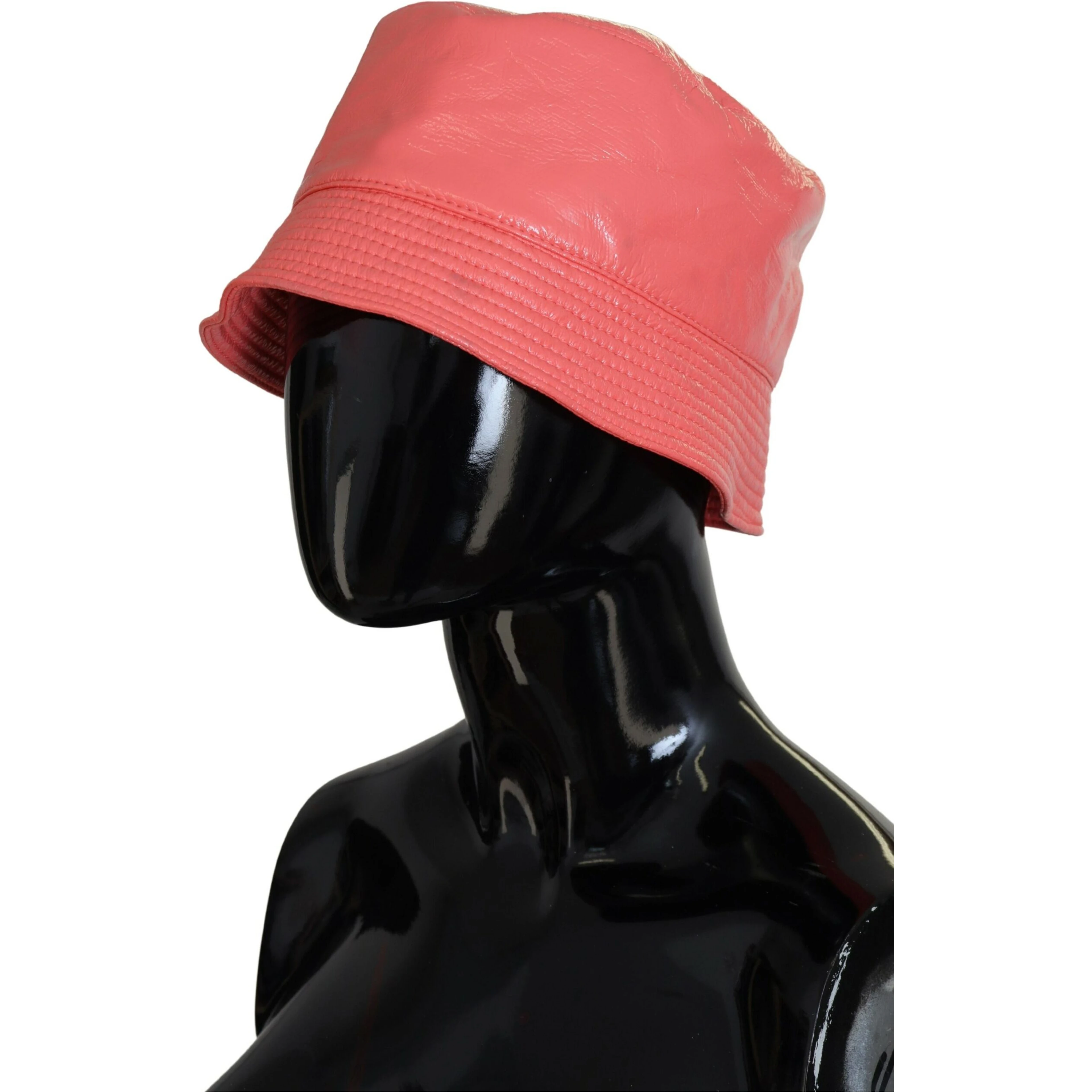 Peach Quilted Faux Leather Women Bucket Cap Hat
