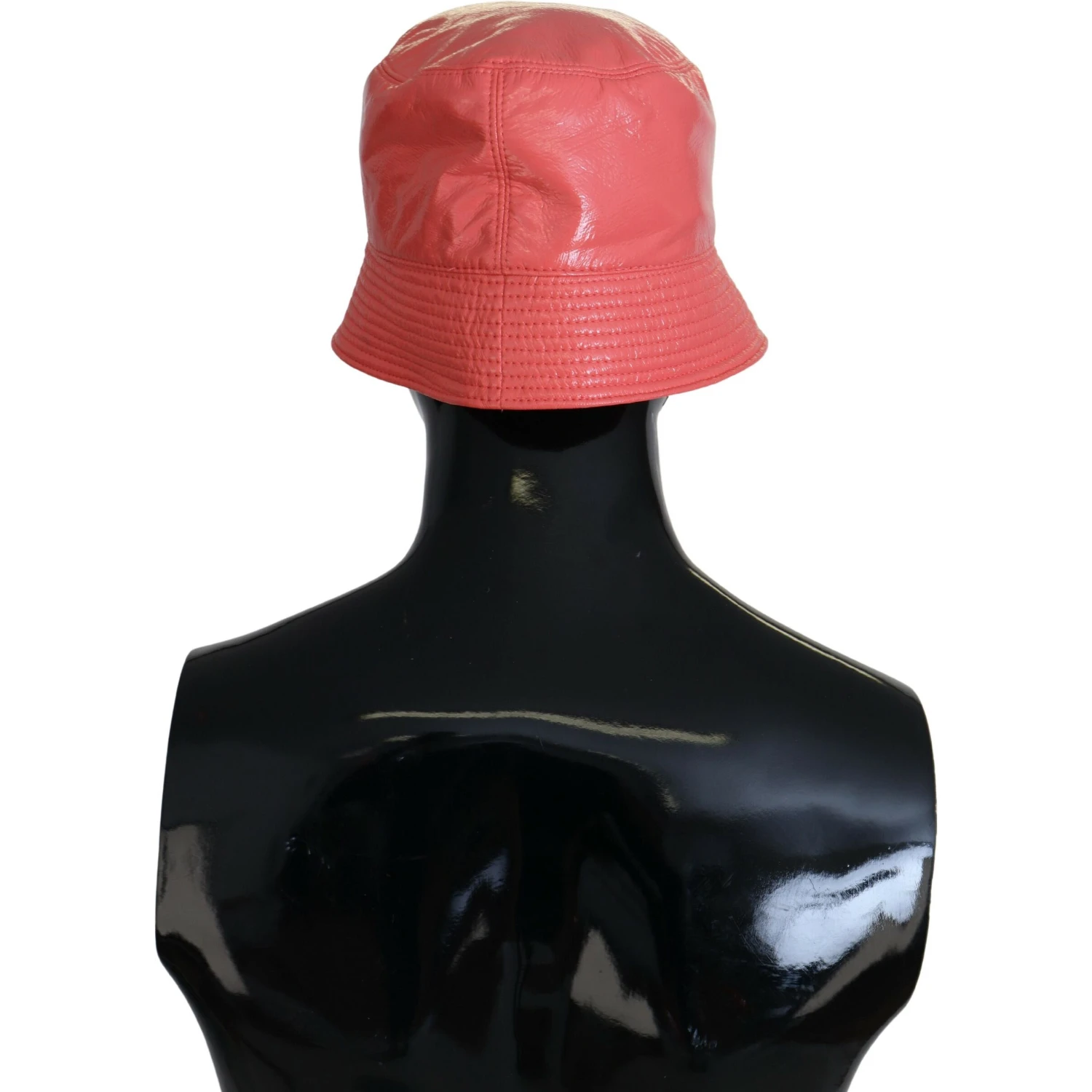 Peach Quilted Faux Leather Women Bucket Cap Hat
