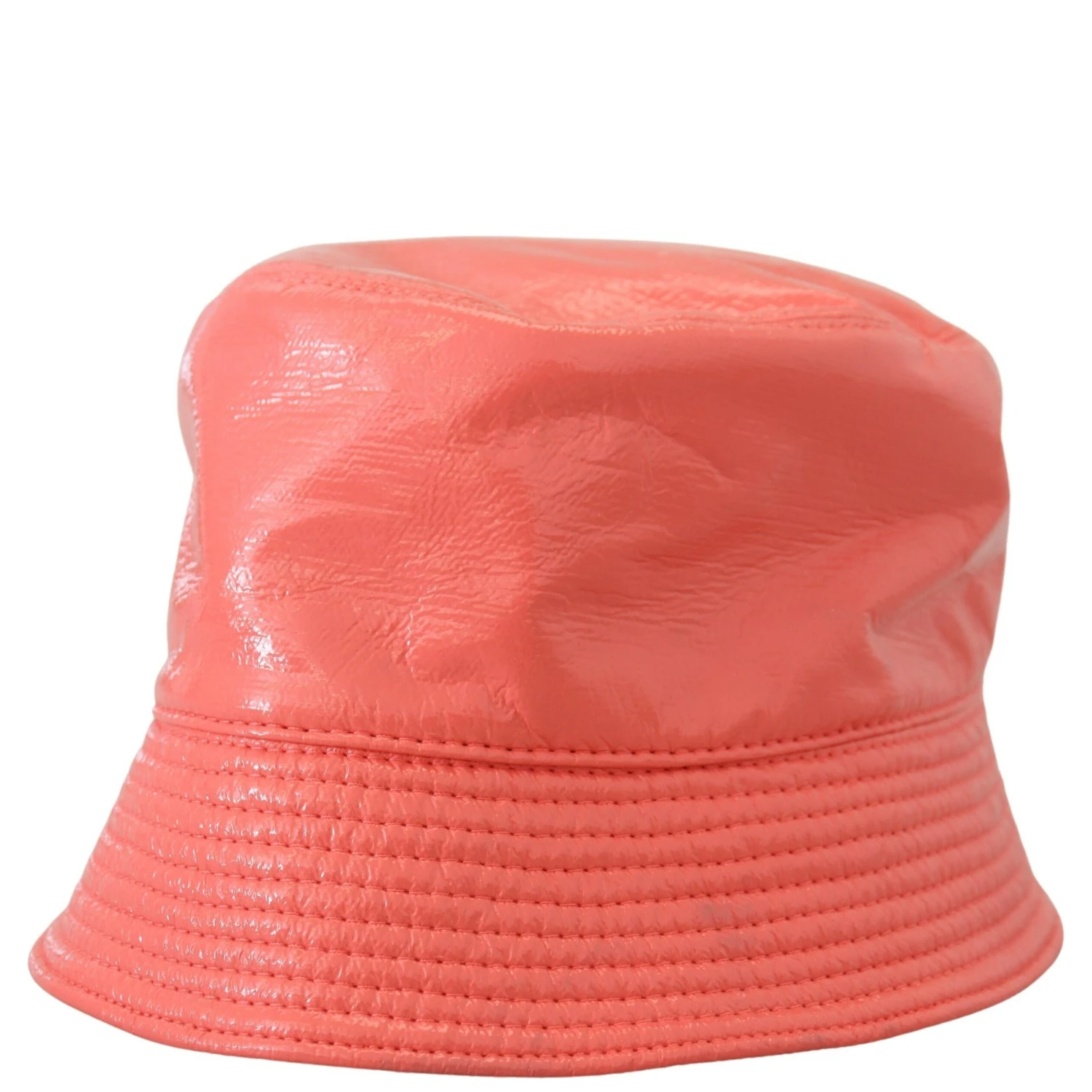 Peach Quilted Faux Leather Women Bucket Cap Hat
