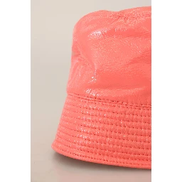 Peach Quilted Faux Leather Women Bucket Cap Hat