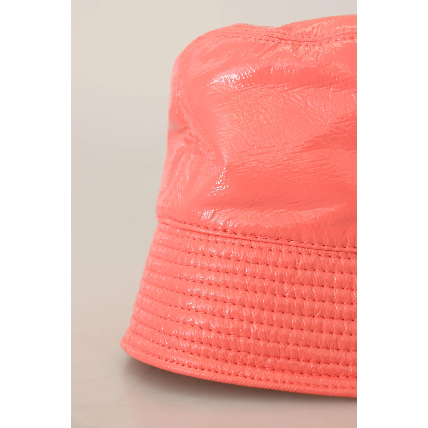 Peach Quilted Faux Leather Women Bucket Cap Hat