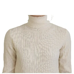 Ivory Turtleneck Distressed Cuff Pullover Sweater