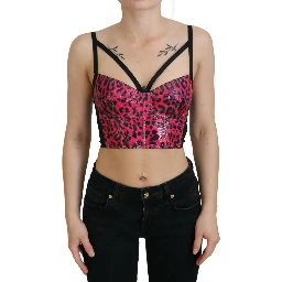 Pink Leopard Print Cropped Bustier Corset Top