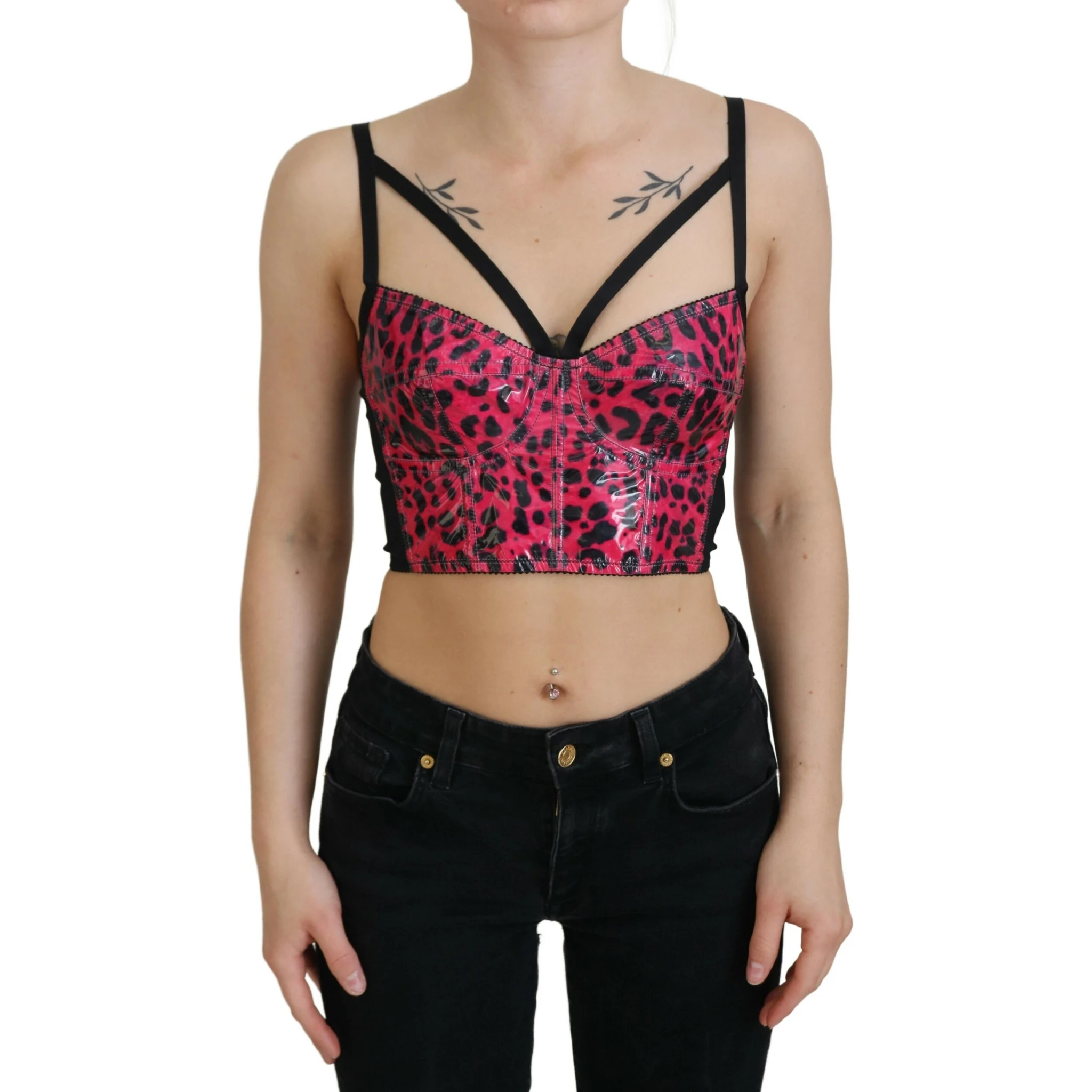 Pink Leopard Print Cropped Bustier Corset Top