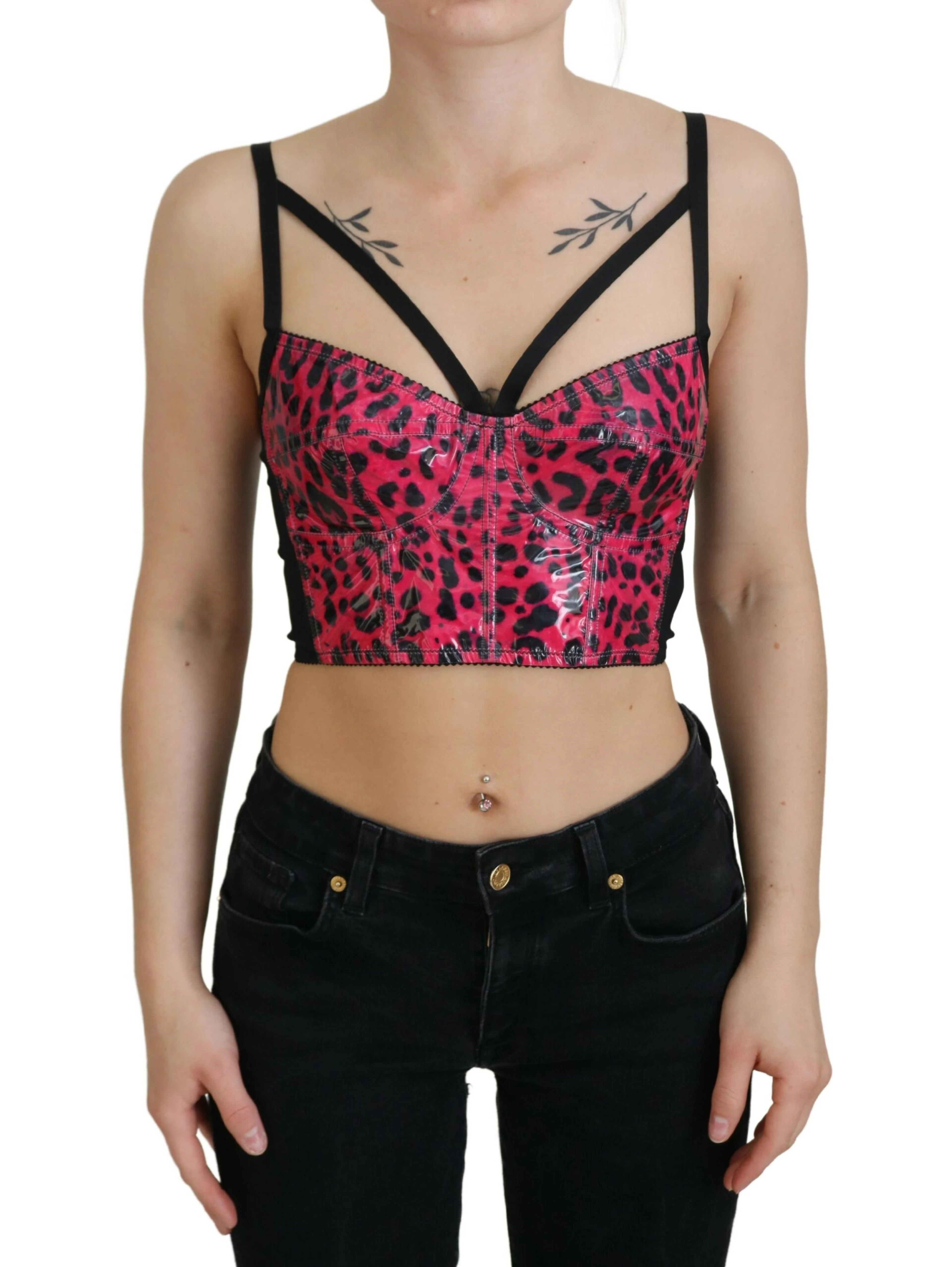 Pink Leopard Print Cropped Bustier Corset Top