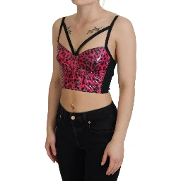 Pink Leopard Print Cropped Bustier Corset Top
