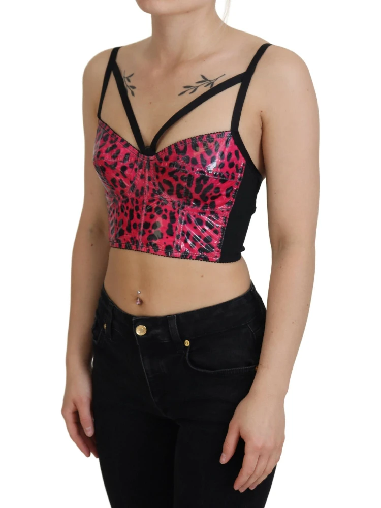 Pink Leopard Print Cropped Bustier Corset Top alternative