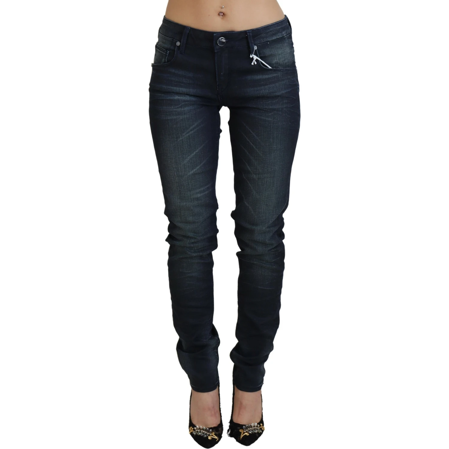 Blue Washed Low Waist Slim Fit Cotton Denim Jeans