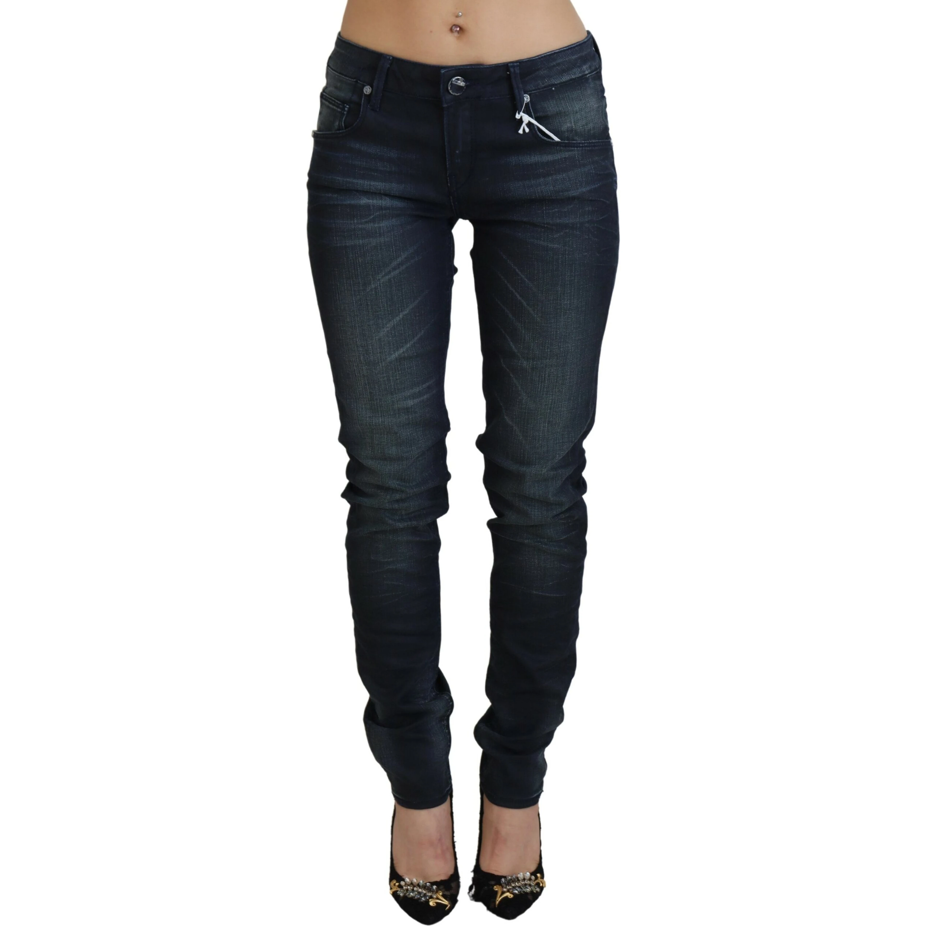 Blue Washed Low Waist Slim Fit Cotton Denim Jeans