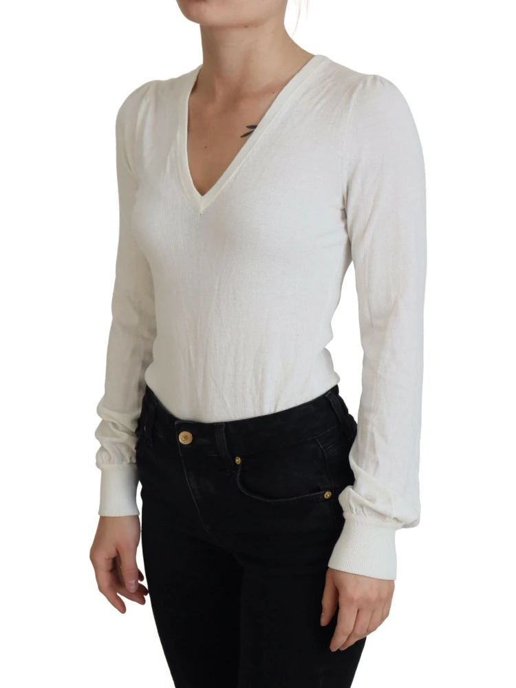 Ivory V-Neck Long Sleeves Women Blouse Top alternative