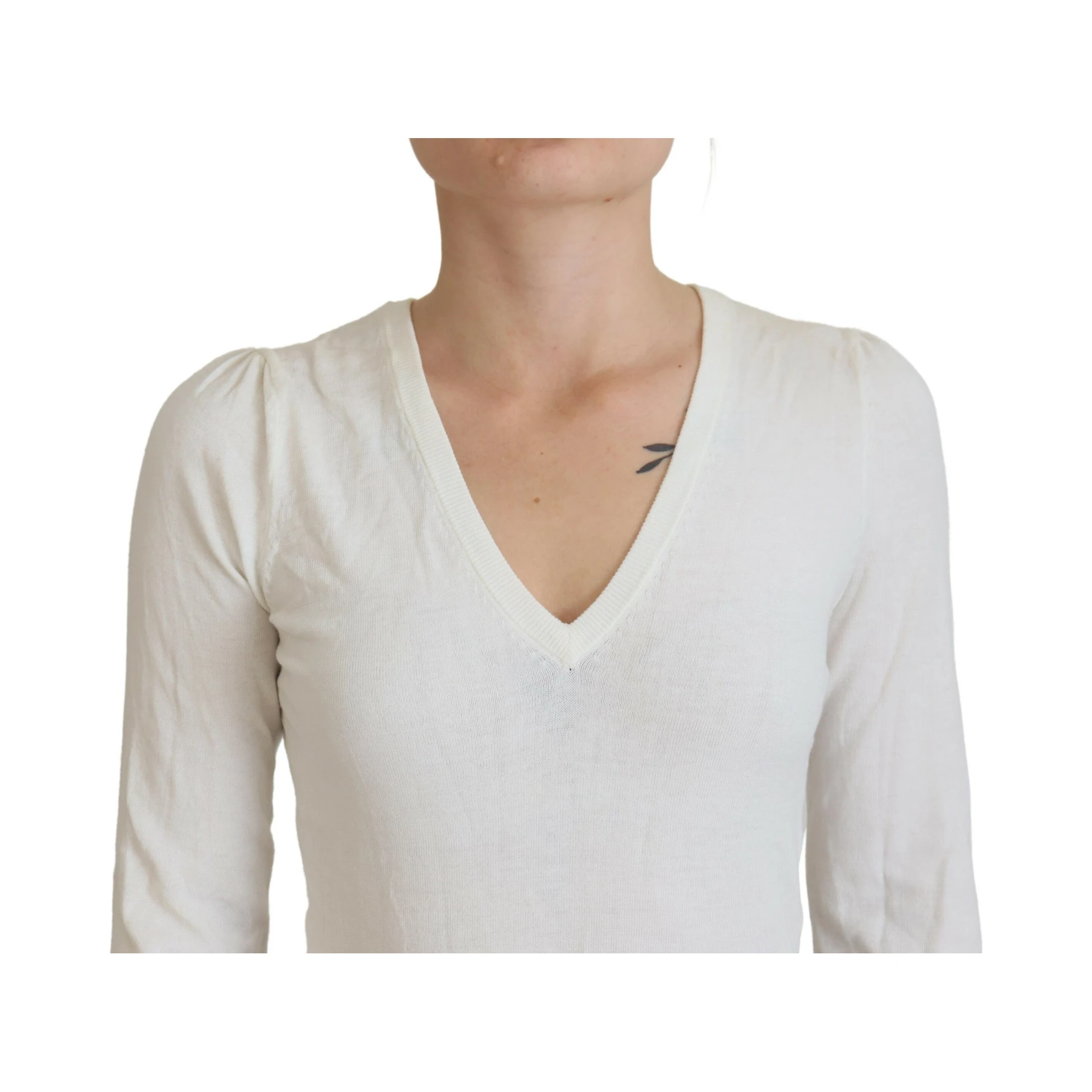 Ivory V-Neck Long Sleeves Women Blouse Top