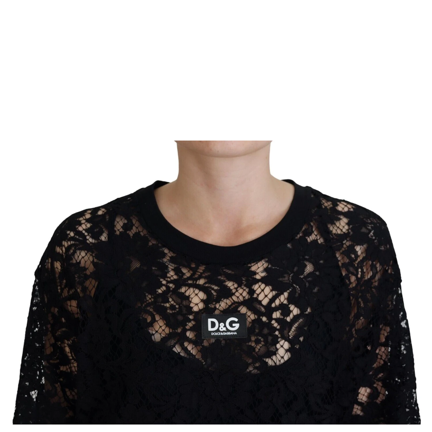 Black Floral Lace Cotton Shift Mini Dress