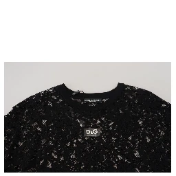 Black Floral Lace Cotton Shift Mini Dress