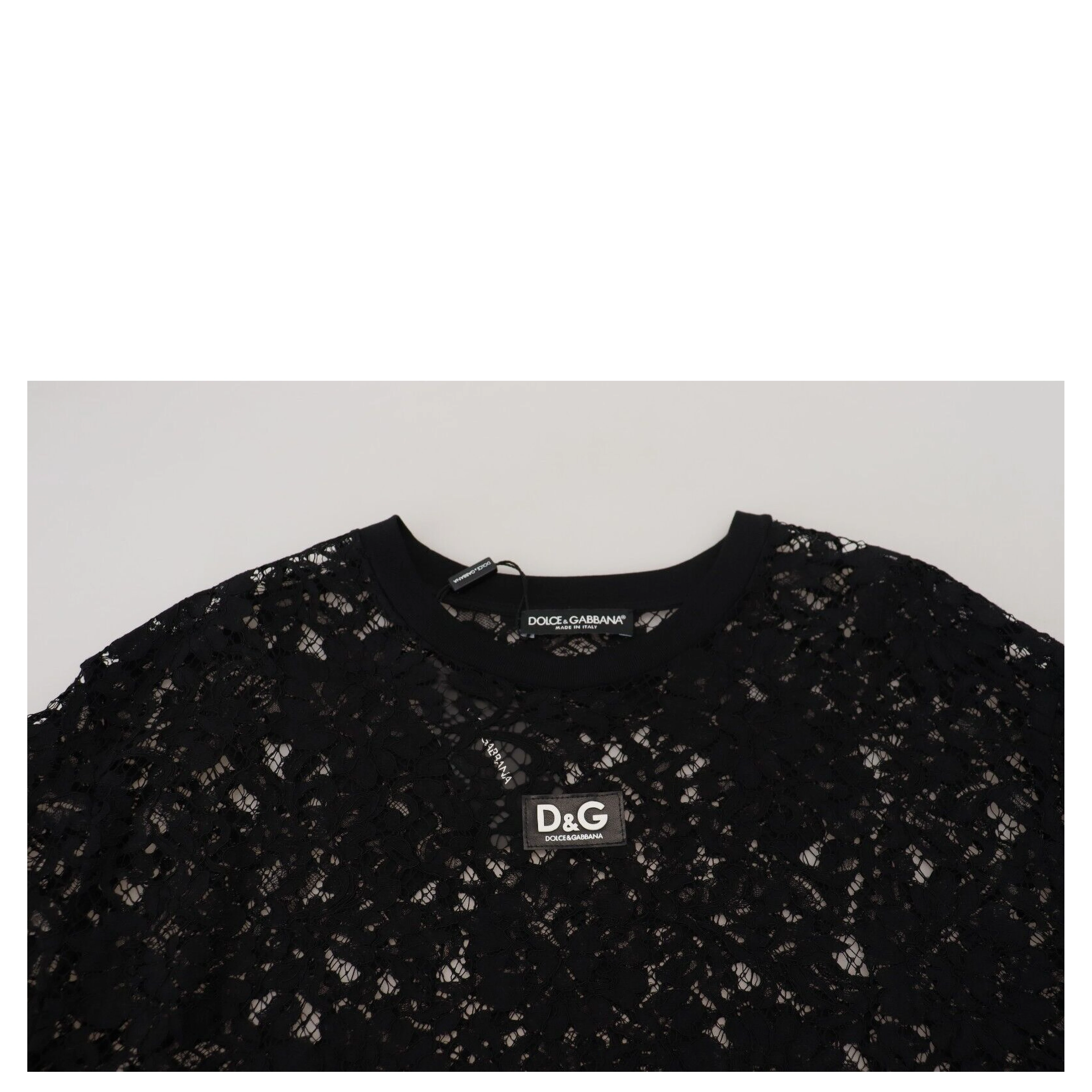 Black Floral Lace Cotton Shift Mini Dress