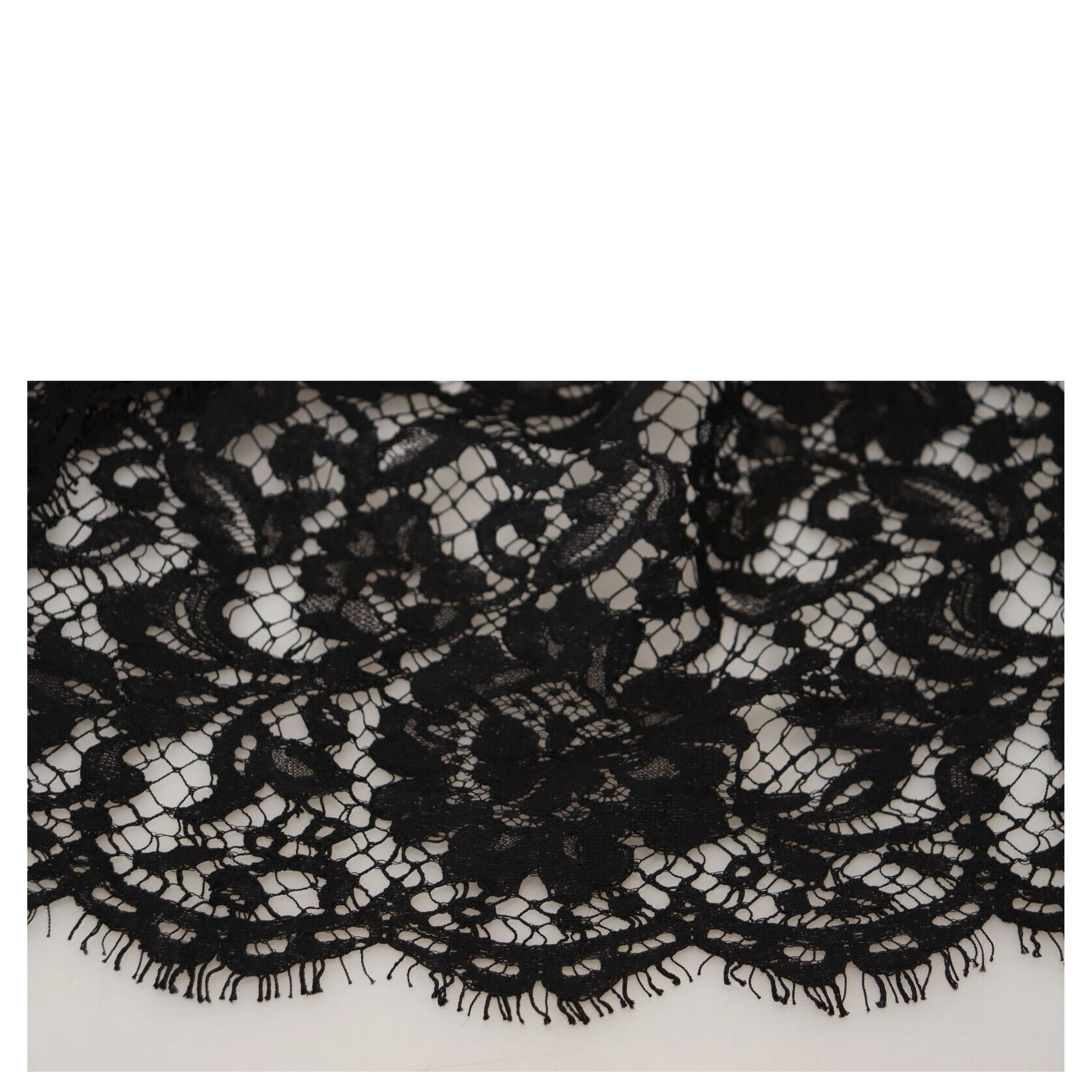Black Floral Lace Cotton Shift Mini Dress