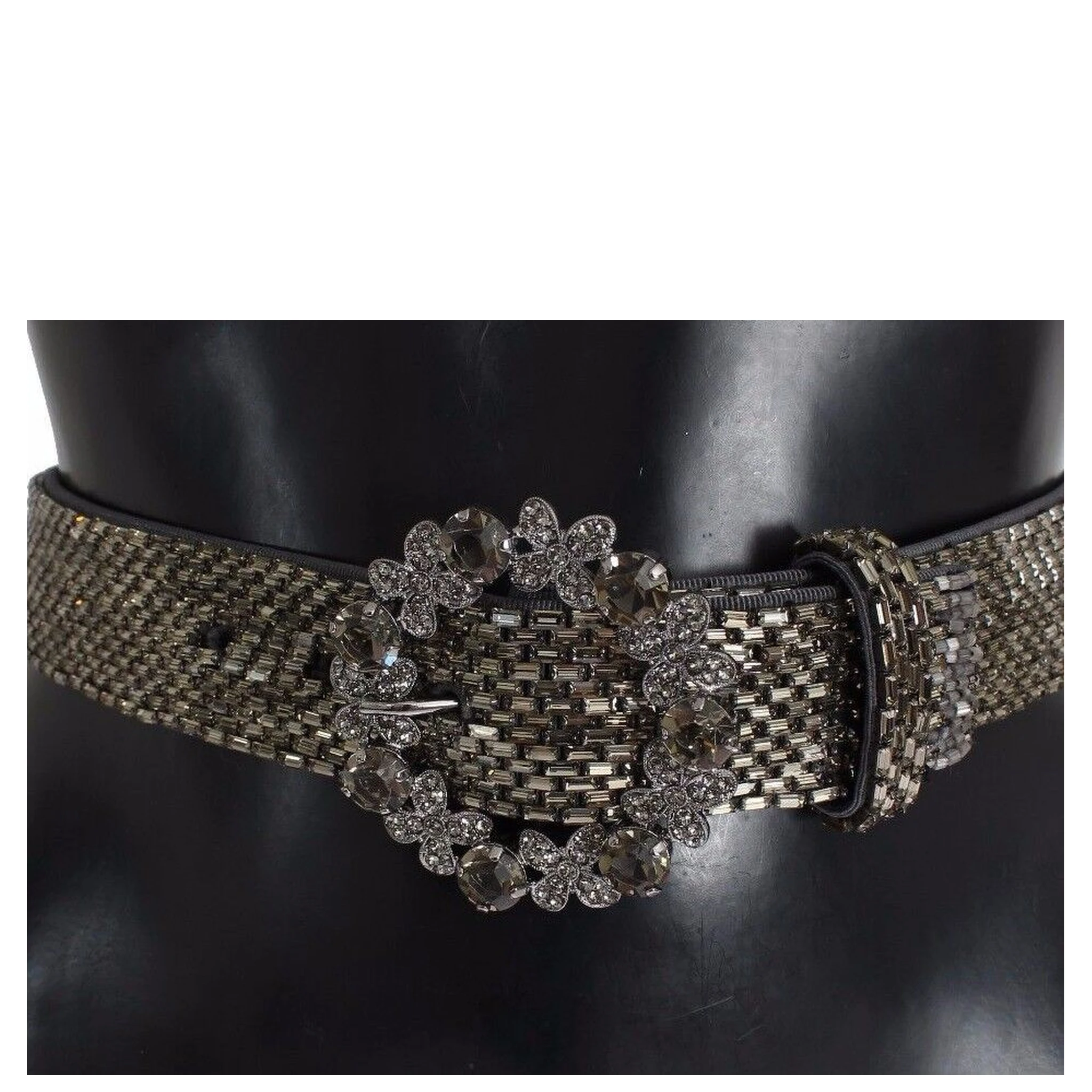 Multicolor Wide Crystal Buckle Sequined Belt
