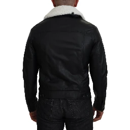 Black Lamb Leather Collared Men Coat Jacket