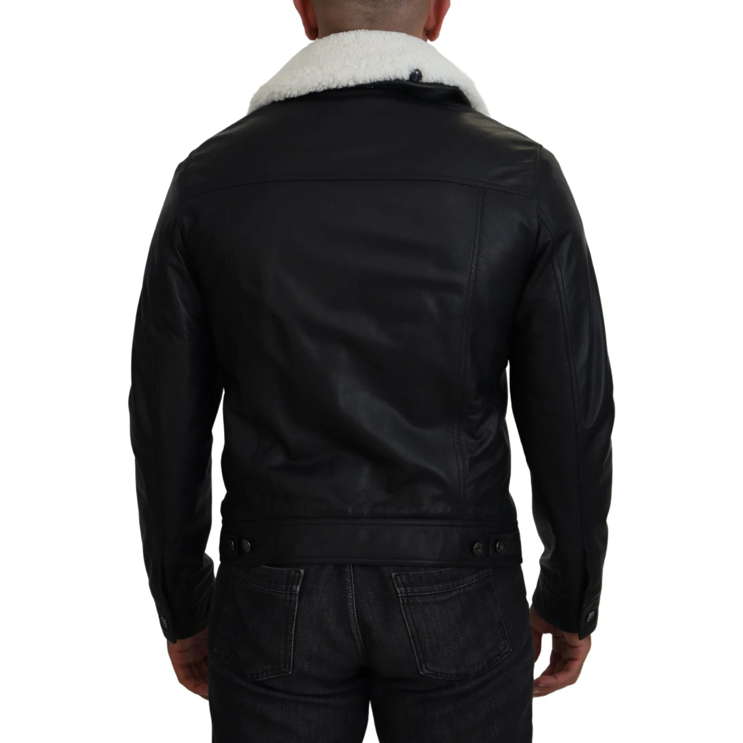 Black Lamb Leather Collared Men Coat Jacket