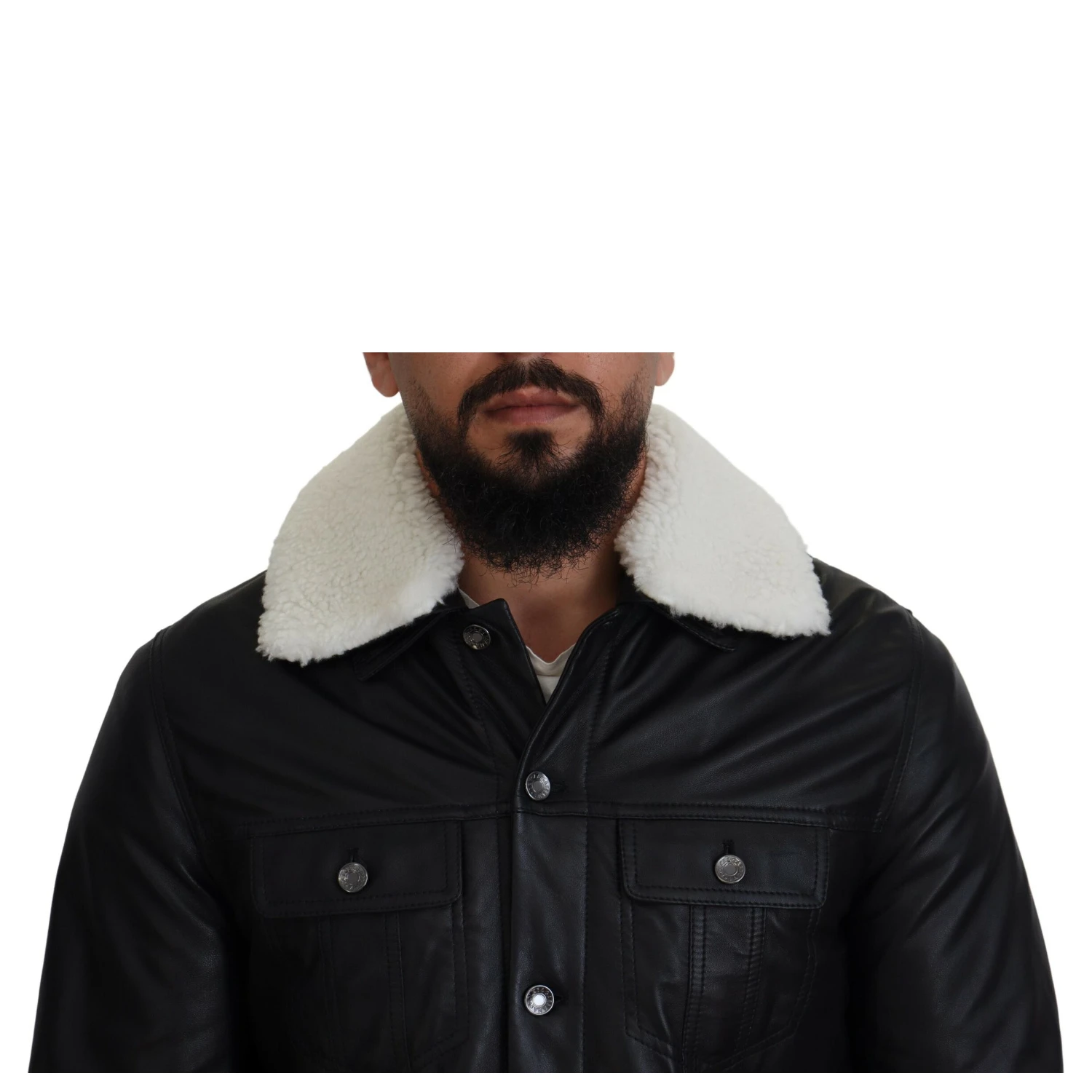 Black Lamb Leather Collared Men Coat Jacket