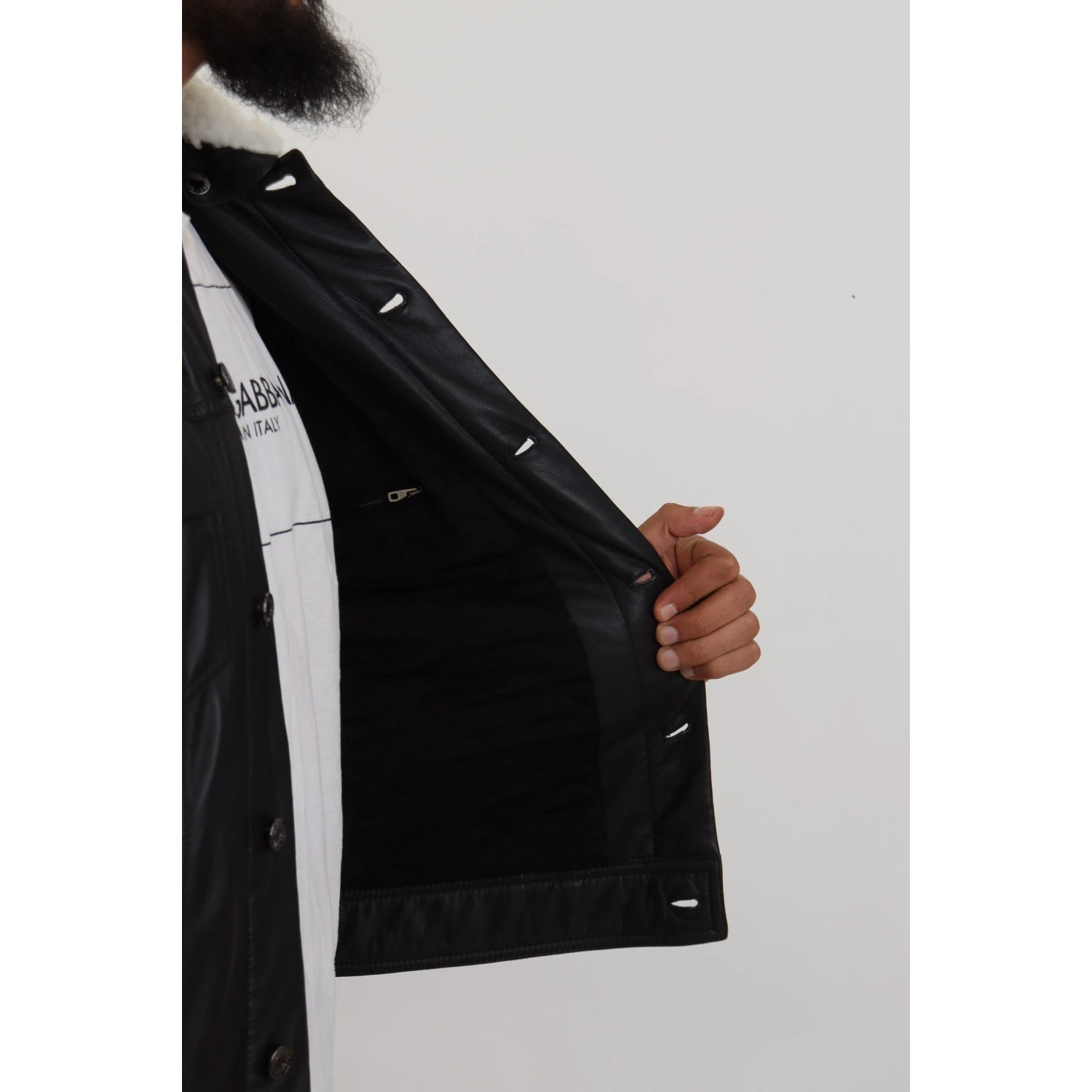 Black Lamb Leather Collared Men Coat Jacket