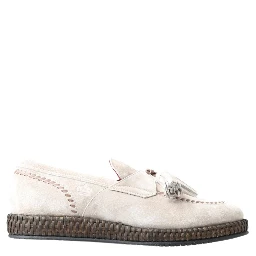Ivory Suede Leather Men Espadrille Shoes