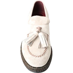Ivory Suede Leather Men Espadrille Shoes