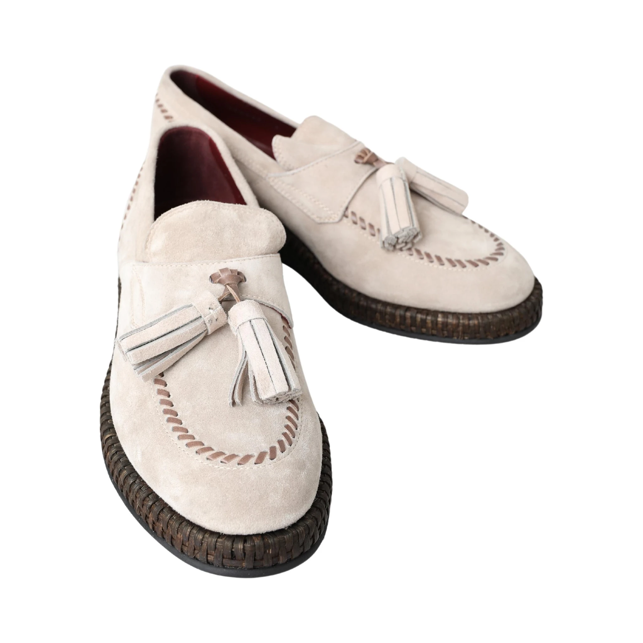 Ivory Suede Leather Men Espadrille Shoes