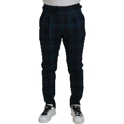 Blue Purple Plaid Wool Trousers Pants