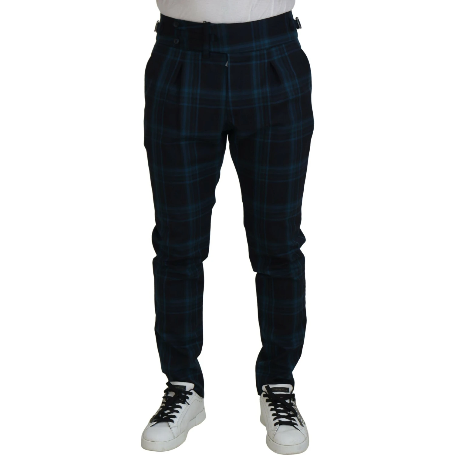 Blue Purple Plaid Wool Trousers Pants