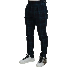 Blue Purple Plaid Wool Trousers Pants