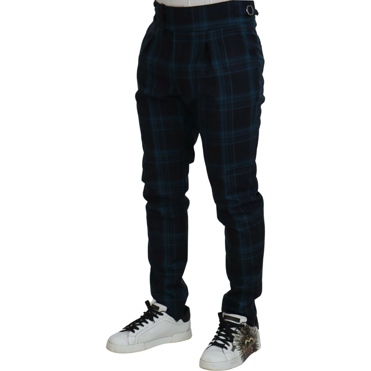 Blue Purple Plaid Wool Trousers Pants