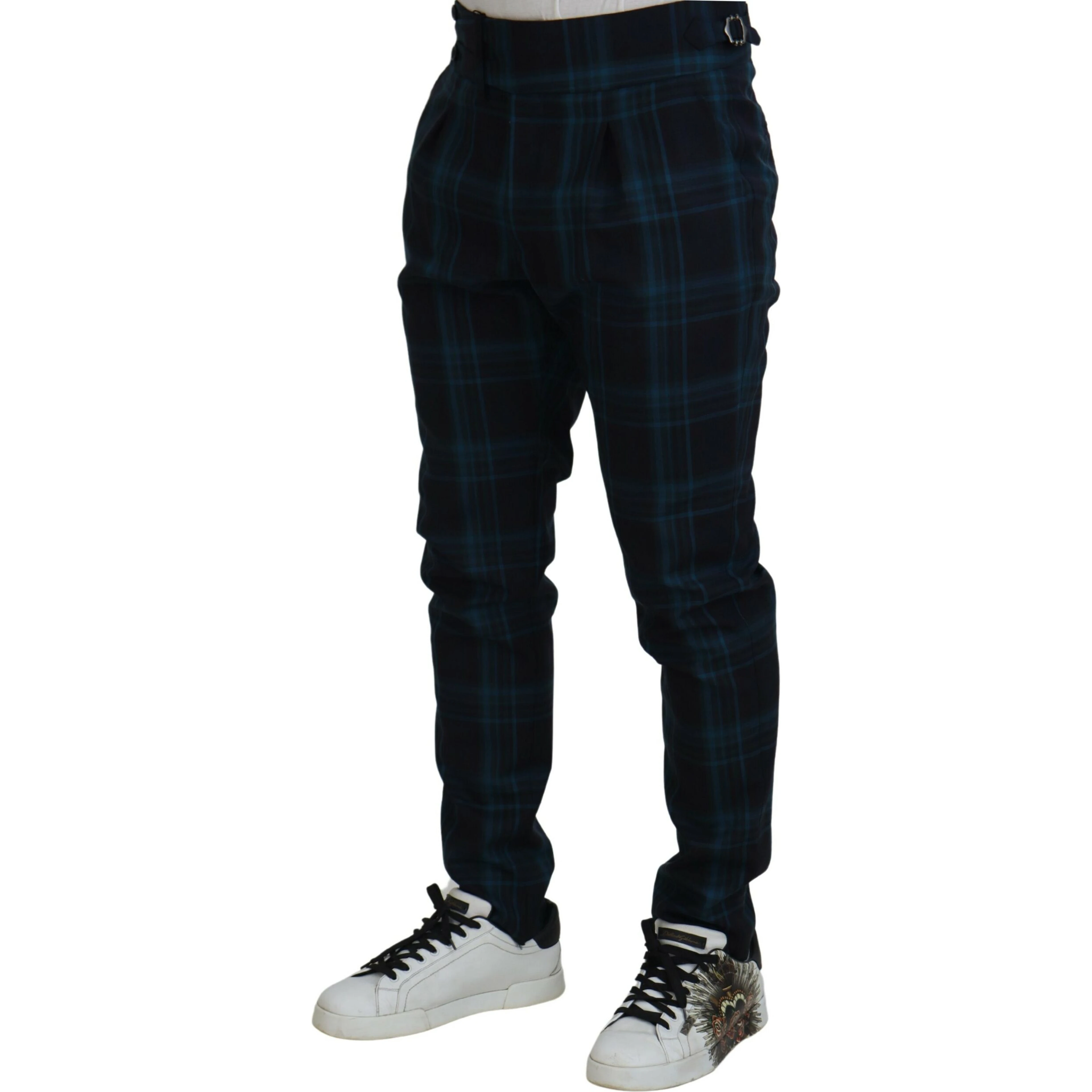 Blue Purple Plaid Wool Trousers Pants