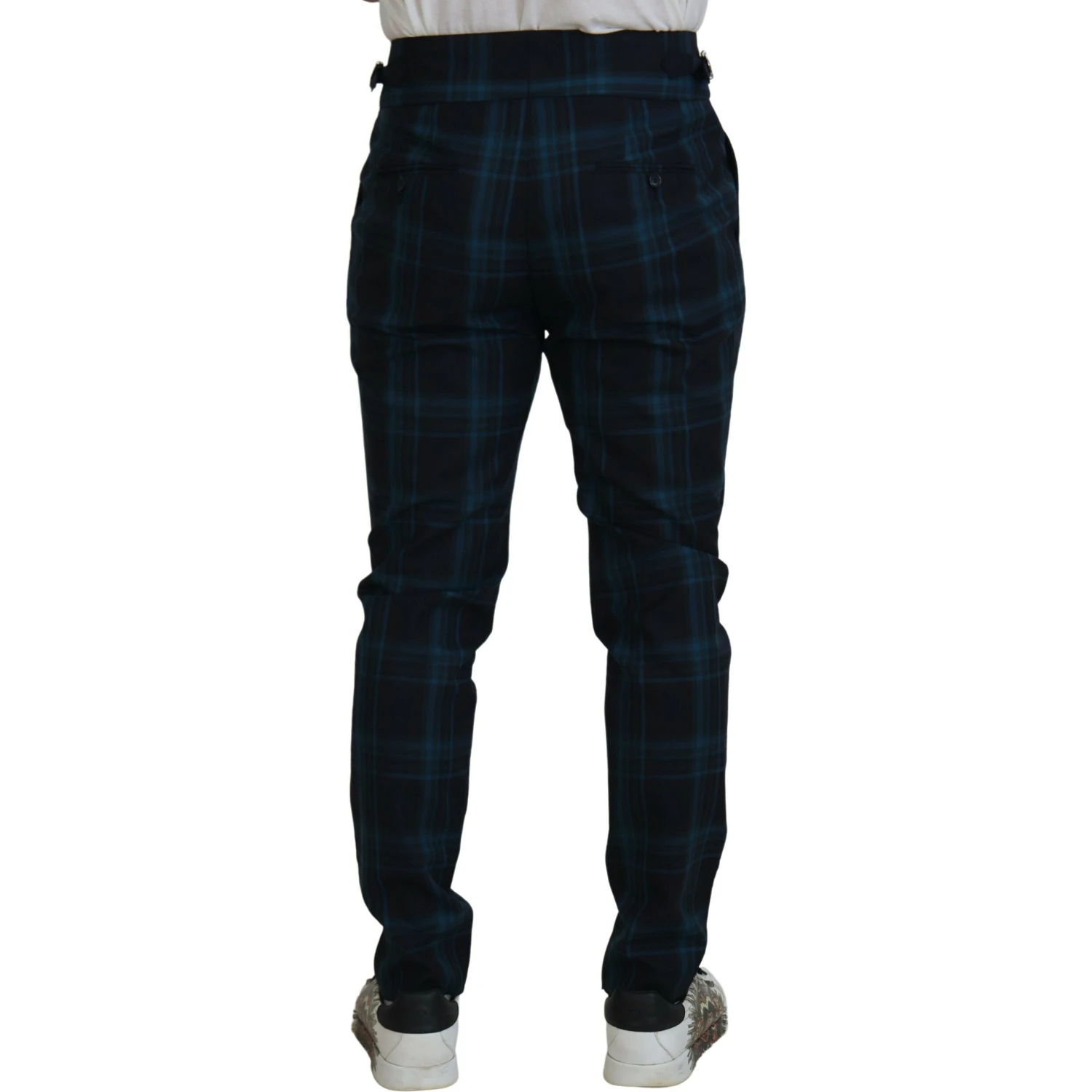 Blue Purple Plaid Wool Trousers Pants