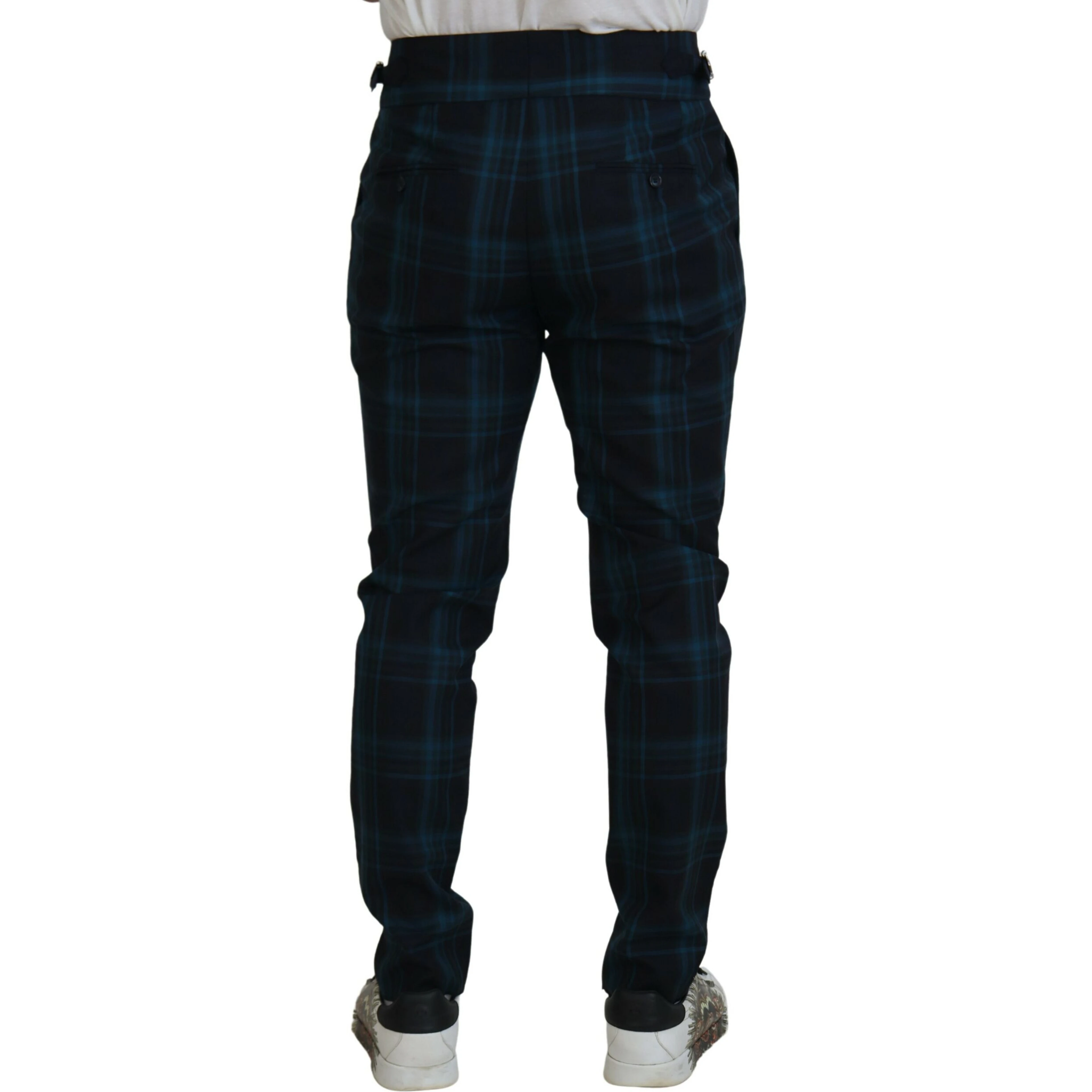 Blue Purple Plaid Wool Trousers Pants