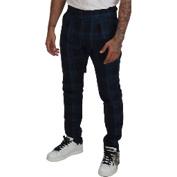 Blue Purple Plaid Wool Trousers Pants